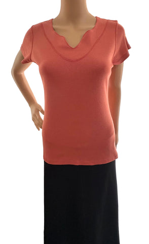 Split V Round-Neck Top - Jiva Orange