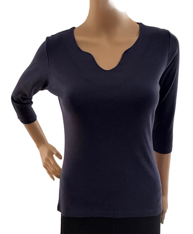 Solid Split V neck top - Cadet