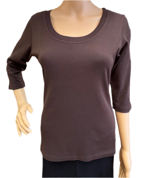 Solid Round-Neck Top - Chocolate
