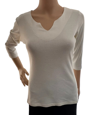 Solid Split V neck top - Ivory