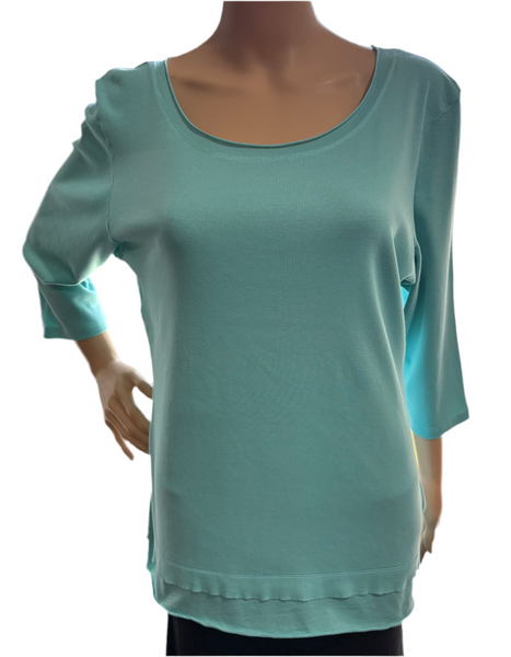 Solid Roll up Round-Neck Top - Aqua