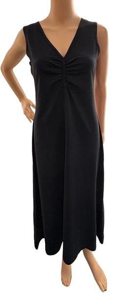 Dress - Pinched V-neck - Solid Black