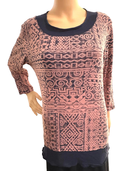 Tribal Ornaments - Layered Hem top - Navy / Mauve