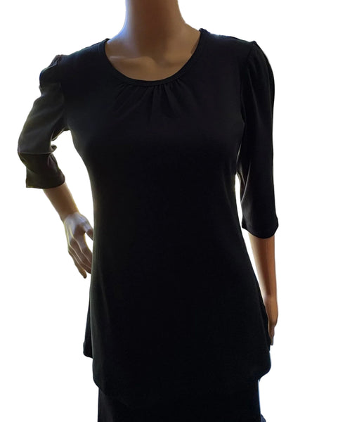 Solid - Round Contraction Neck Top - Black
