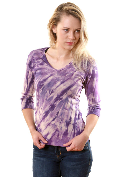 Diagonal Wash V Neck - Purple/Taupe