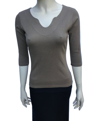 Solid Split V neck top Moss Brown