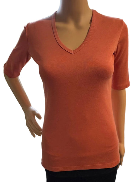 Solid Elbow Sleeves V neck - Orange