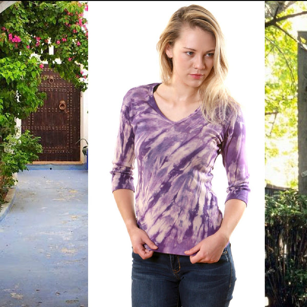 Diagonal Wash V Neck - Purple/Taupe