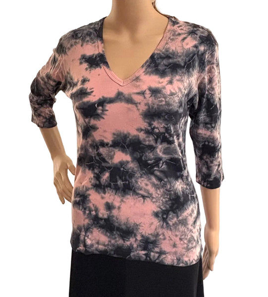 Crinkle Wash V- Neck - Pink/Black