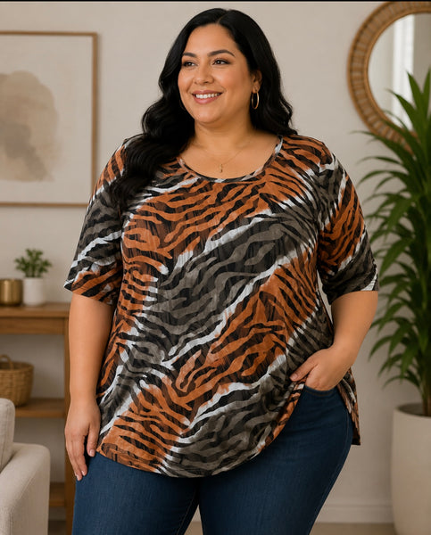 Oval-Neck Zebra Diagonal wash - Orange/Brown