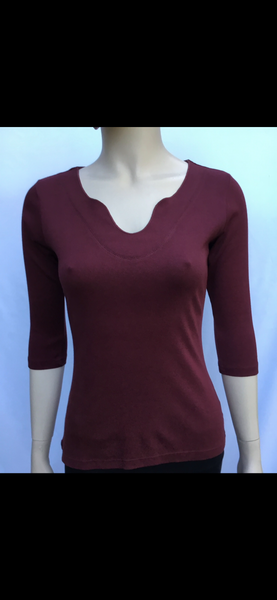 Solid Split V neck top - Mulberry