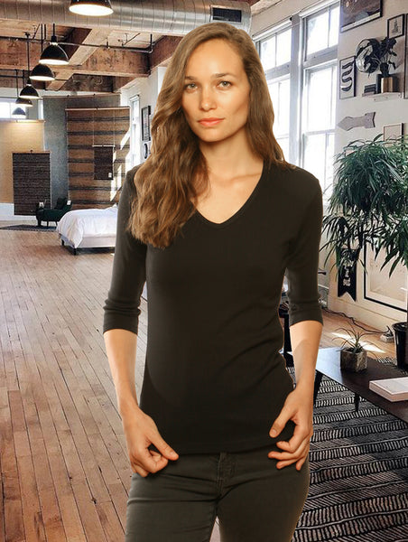 Solid V-Neck Top - Black