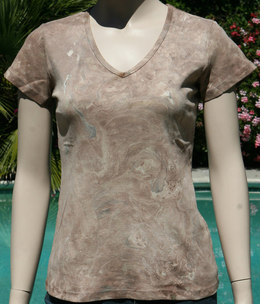 Marbleized Short sleeves V neck - Mocha