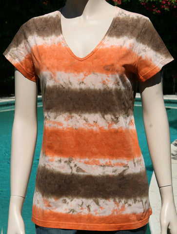 Striped Tie-Dye short sleeves V neck  - Saffron Combo