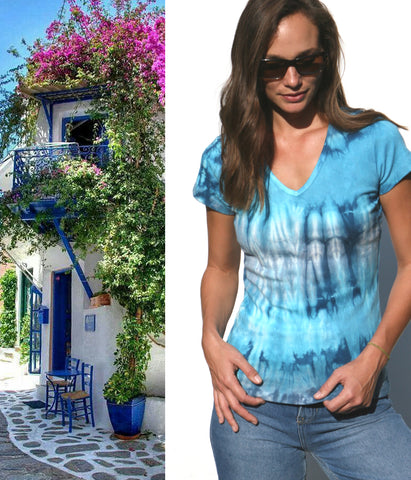 Oak Wash Short Sleeves V neck - Navy/Turquoise