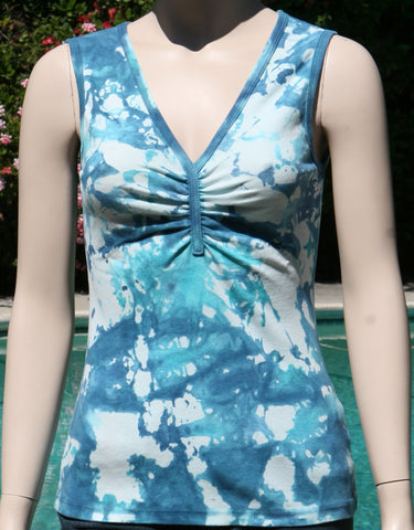 Cloud Wash Pinched V neck Tank - Sky