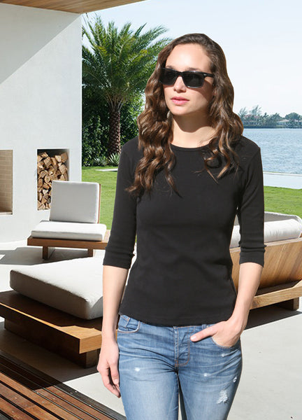 Solid Crew-Neck Top - Black