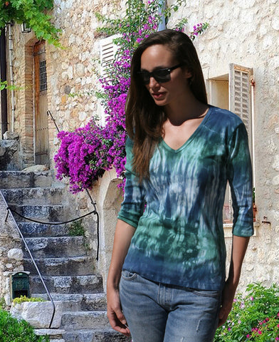 Oak Wash V Neck - Navy/Emerald
