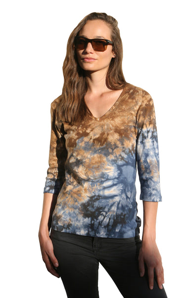 Carrera wash V neck - Indigo/Brown
