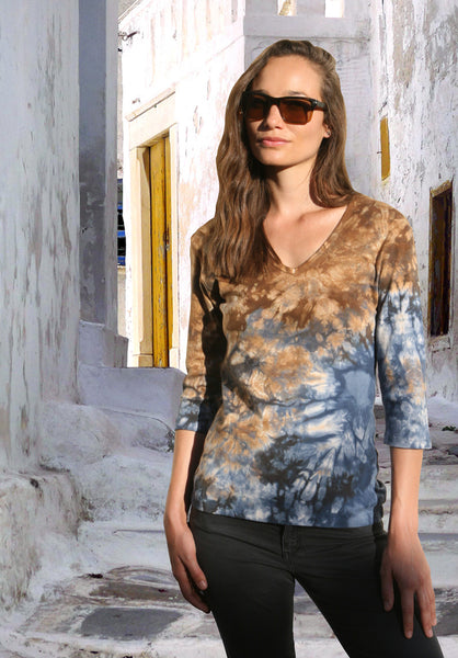 Carrera wash V neck - Indigo/Brown