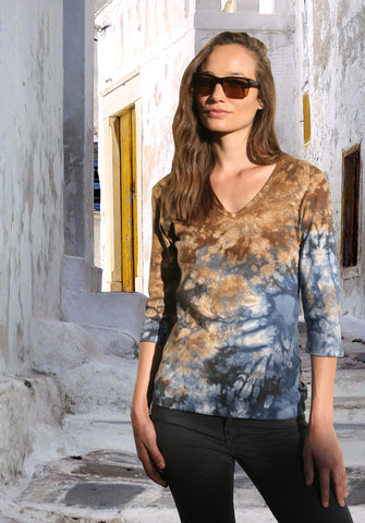 Carrera wash V neck - Indigo/Brown