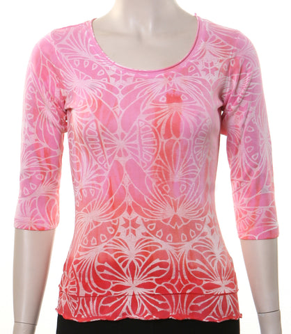 Art Deco Roll Up round neck Paper print- Pink (Petite sizing)