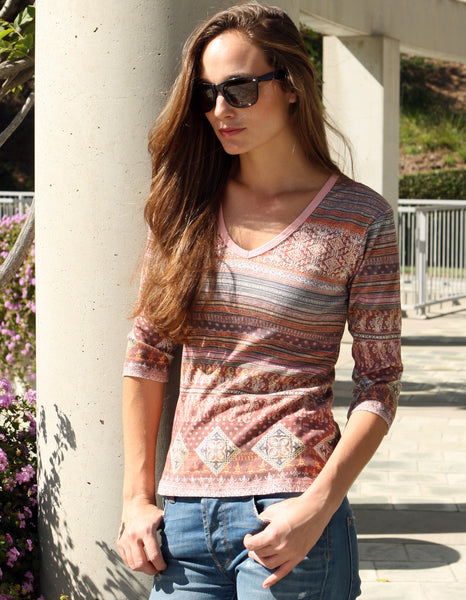 Java Stripes V neck - Rose