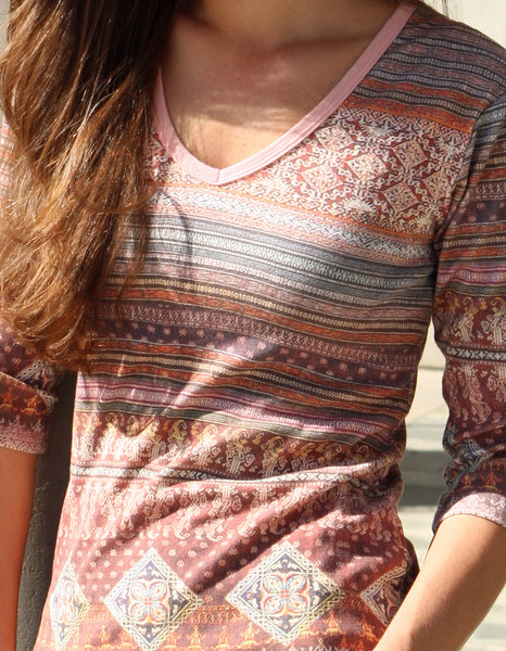 Java Stripes V neck - Rose