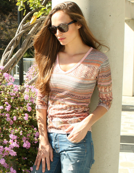Java Stripes V neck - Rose