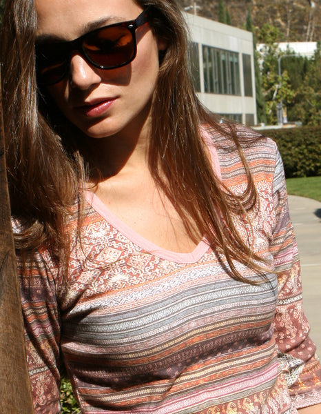 Java Stripes V neck - Rose