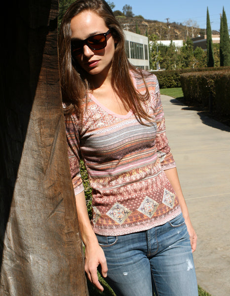 Java Stripes V neck - Rose