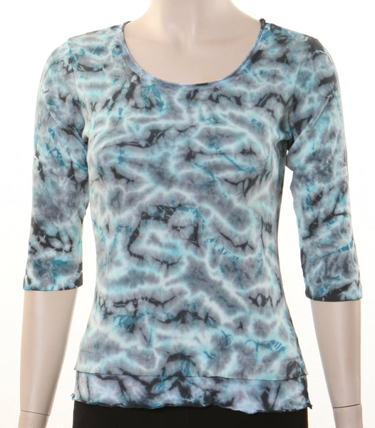 Roll Up round neck Crinkle wash - Charcoal/Turquoise (Petite sizing)