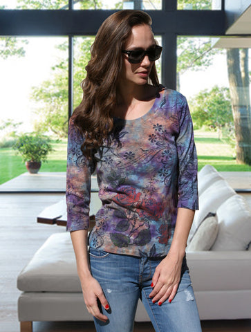 Woodcut Rose Scoop neck - Napoli combo