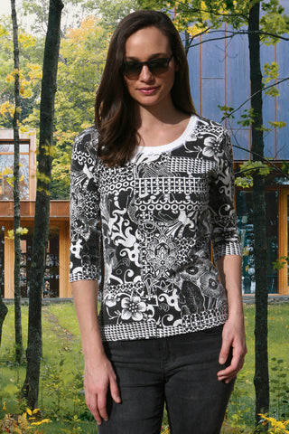 Abstract Garden Scoop neck - Black/White