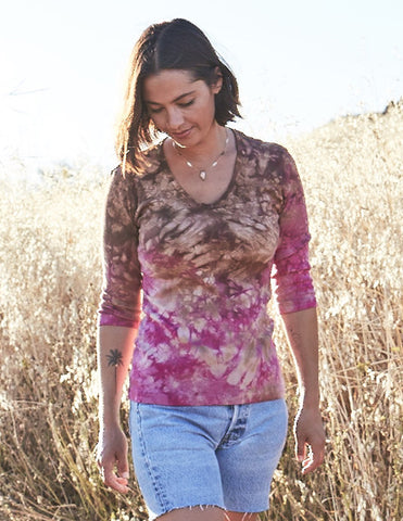 Carrera wash V neck - Brown/Fuchsia