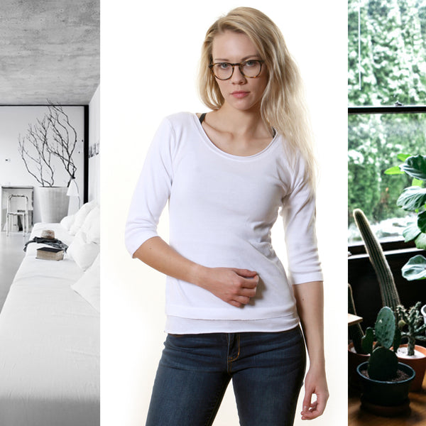 Solid Roll up Round-Neck Top - White