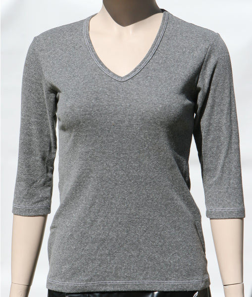Solid V neck Top - Heather Grey