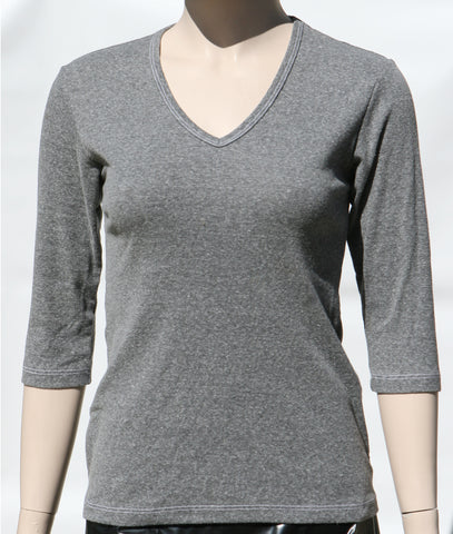 Solid V neck Top - Heather Grey