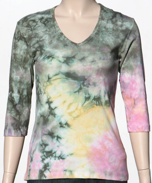 Carrera wash V neck - Olive/Pink/Gold
