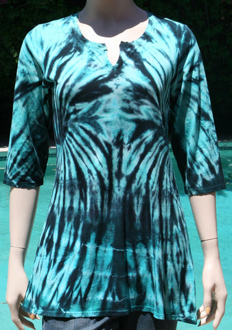 Aloha Spiral Tunic - Black/Teal
