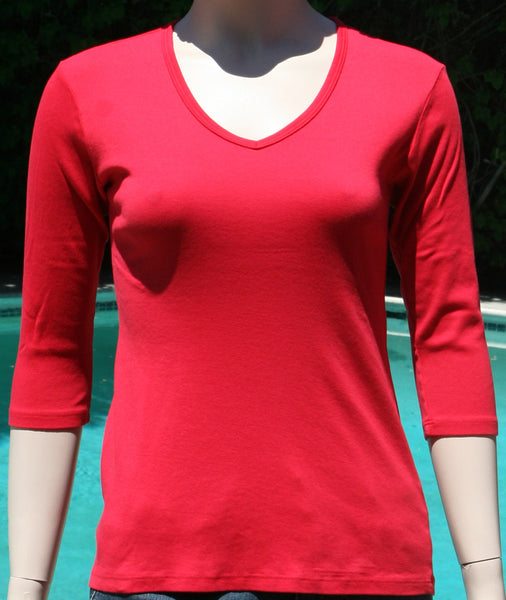Solid V-Neck Top - Red