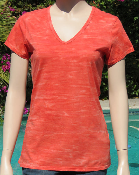 Horizon Dye Short sleeves V neck - Coral