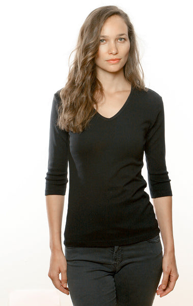 Solid V-Neck Top - Black