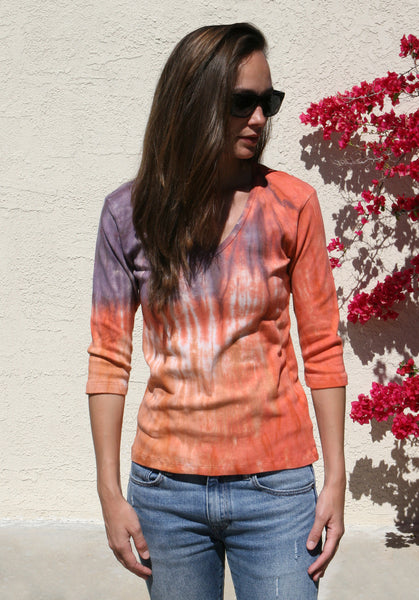 Revival wash V neck - Orange/Papaya/Purple