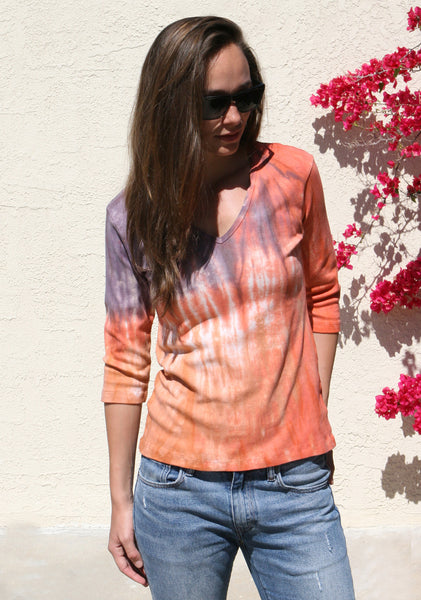 Revival wash V neck - Orange/Papaya/Purple