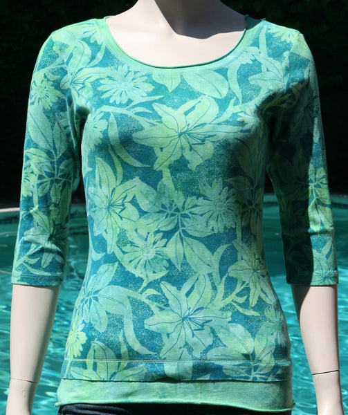 Floral Paperprint - Roll Up Round Neck Emerald