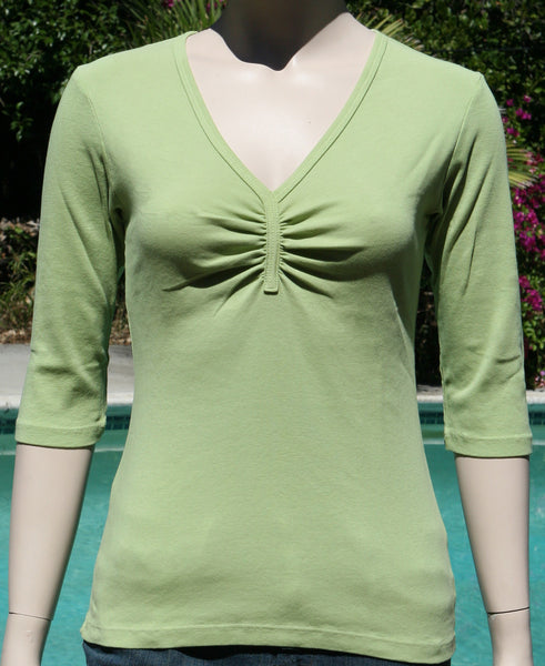 Solid Pinched V Neck - Lawn Green