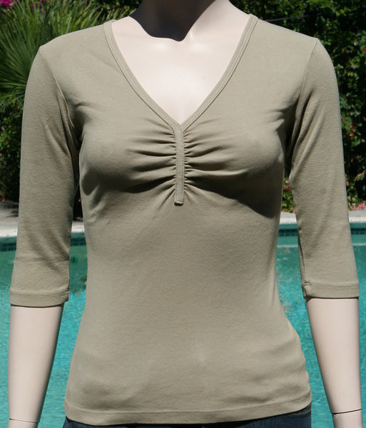 Solid Pinched V Neck - Sage Green