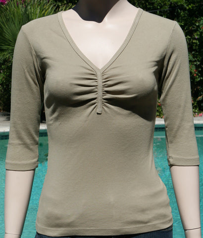 Solid Pinched V Neck - Sage Green