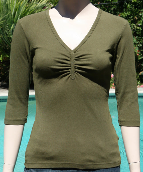 Solid Pinched V Neck - Rain Forest Green